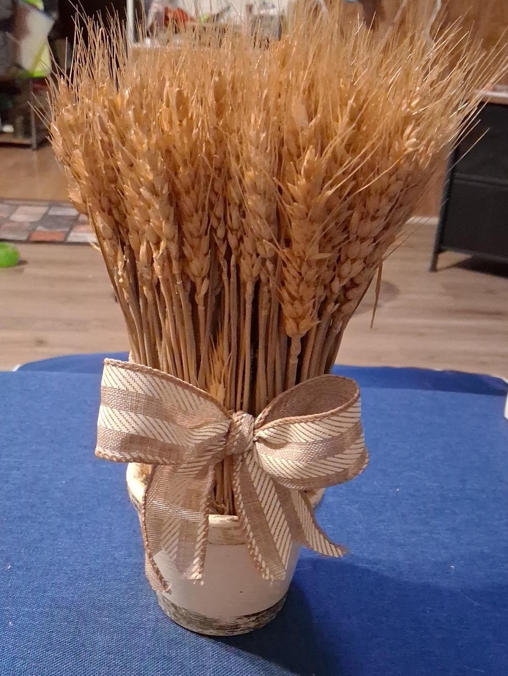 Natural Wheat Bundle in Cream Vase with Tan Bow